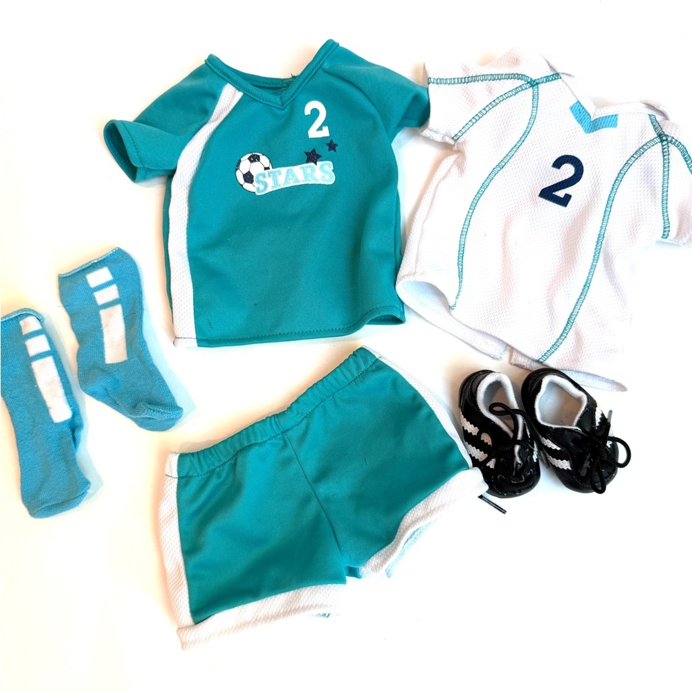 American Girl Teal and White Soccer Outfit Set
